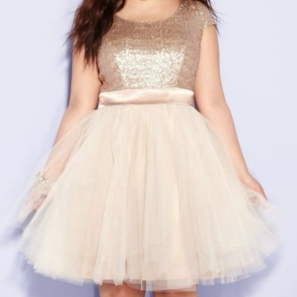 *NWT* Trixxi Rose Gold & Cream Sequin & Tulle Tutu Skater Party Dress, Sz 20 NEW